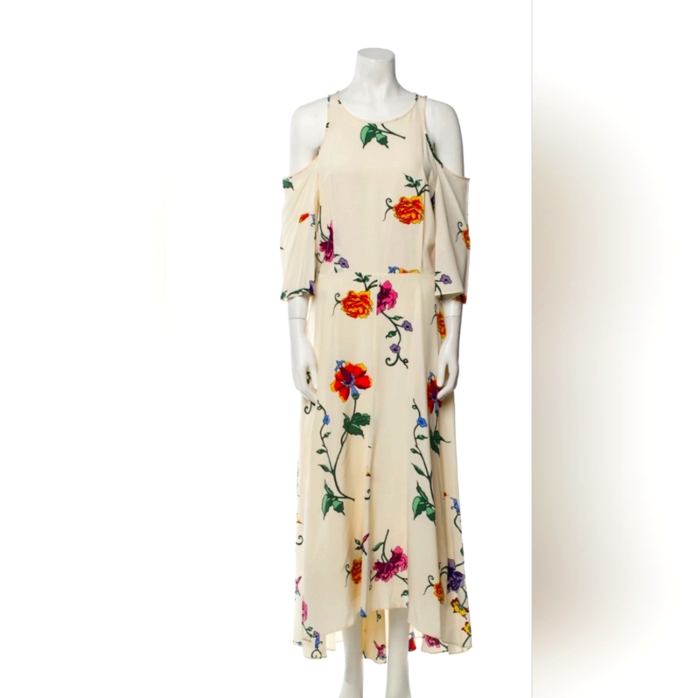 TIBI 100% Silk Floral Cold Shoulder Maxi Dress NWT